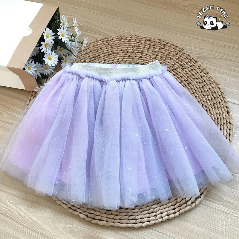 LEZONKIDS - OEM Customizable Girls' Spring Summer Three-Layer Tutu Dress Breathable Chiffon Mesh Star Skirt Parties Dance Little Girl Dress